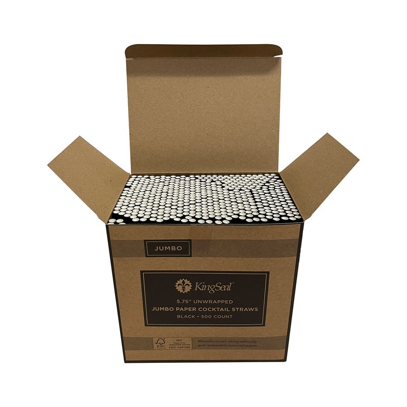 KingSeal 500 Count | Kingseal FSC Certified Paper Cocktail Straws, Stirrers, Unwrapped, 5.75 Inch Length x 6mm Diameter, BLACK, "Jumbo" Size, Biodegradable, Earth Friendly, Bulk Pack - 1 Box of 500 - Image 2